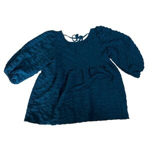 Deep Teal tunic top with v back, ballloon sleeves romantic styling NWOT